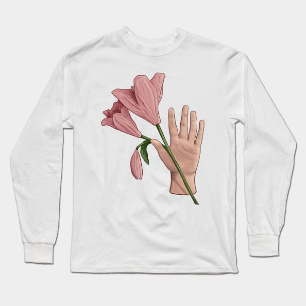 Open Hand with Pink Lilies Long Sleeve T-Shirt by magicae